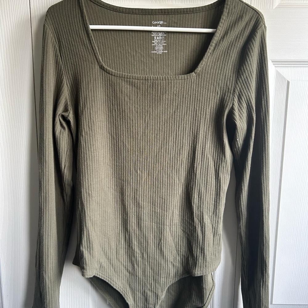 Green Ribbed Long Sleeve Bodysuit